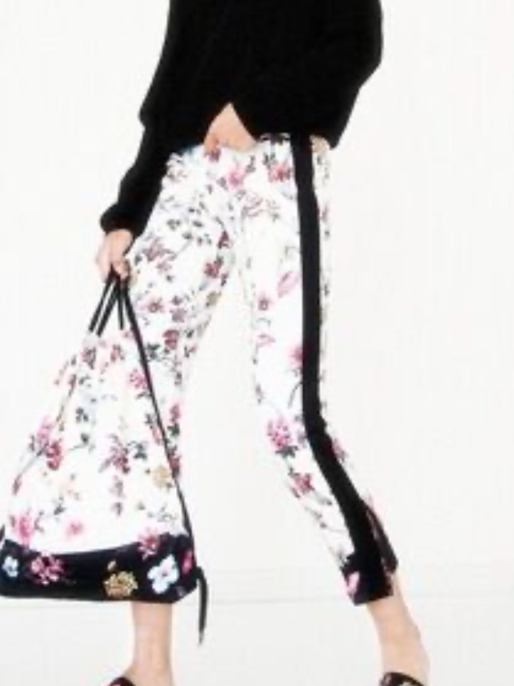 Women’s Pam & Gela Cream Floral Track Pants with Black Side Panels